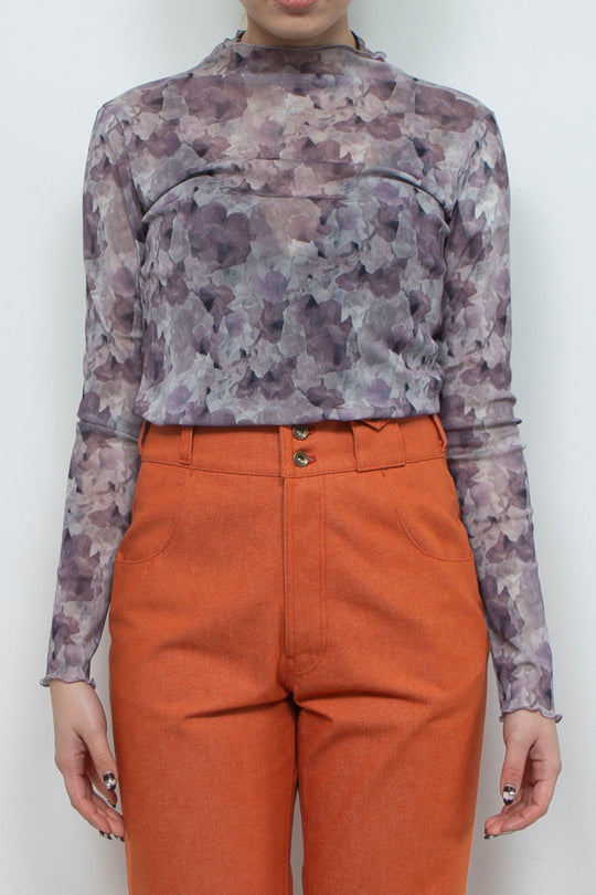 Snapdragon Floral Print Fitted Top Grey