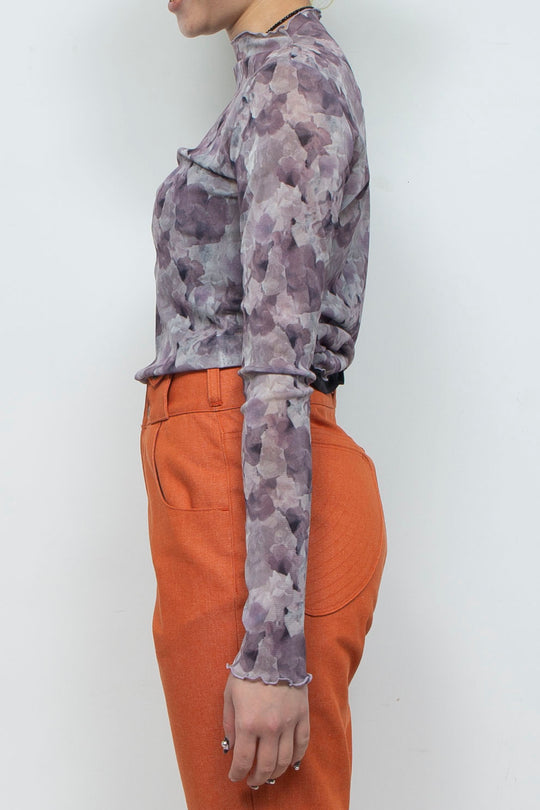 Snapdragon Floral Print Fitted Top Grey
