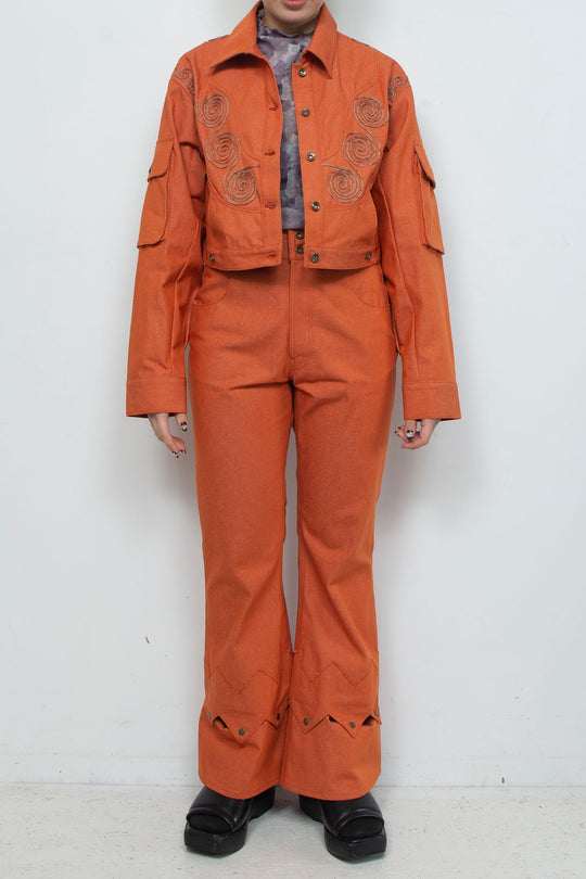 Goldfish Embroidered Denim Jacket Orange