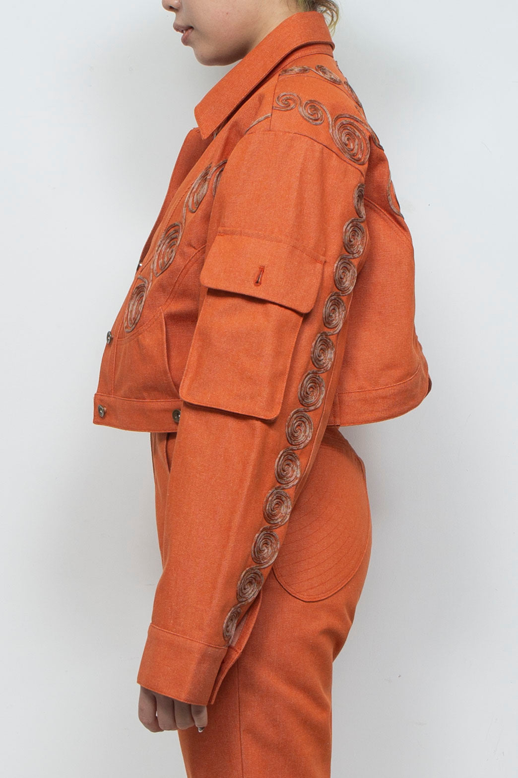 Goldfish Embroidered Denim Jacket Orange