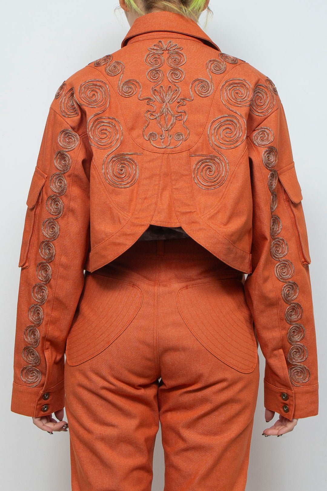 Goldfish Embroidered Denim Jacket Orange