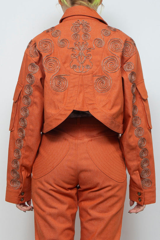 Goldfish Embroidered Denim Jacket Orange