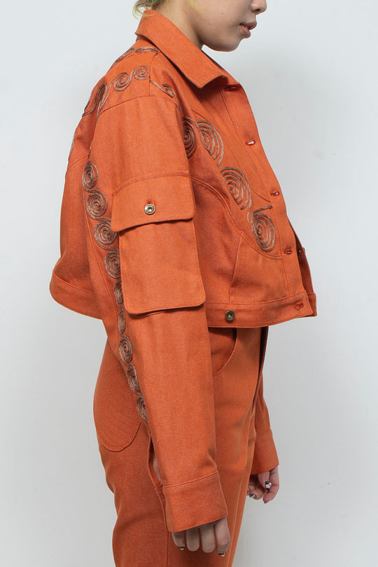 Goldfish Embroidered Denim Jacket Orange