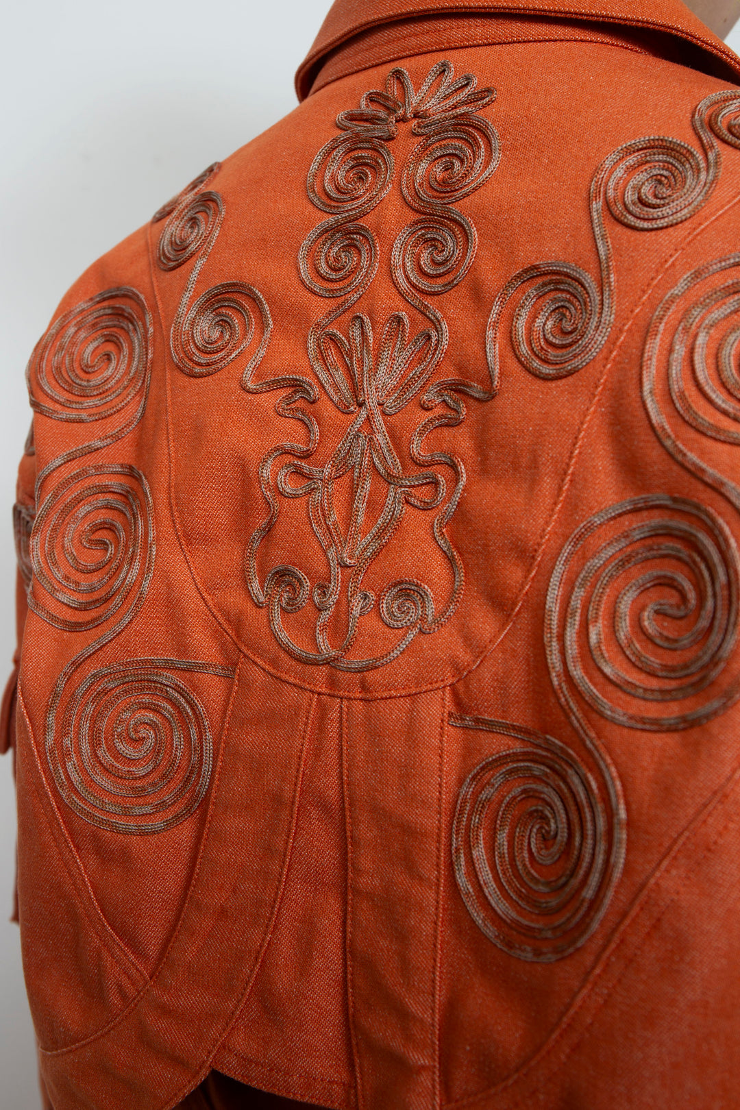 Goldfish Embroidered Denim Jacket Orange