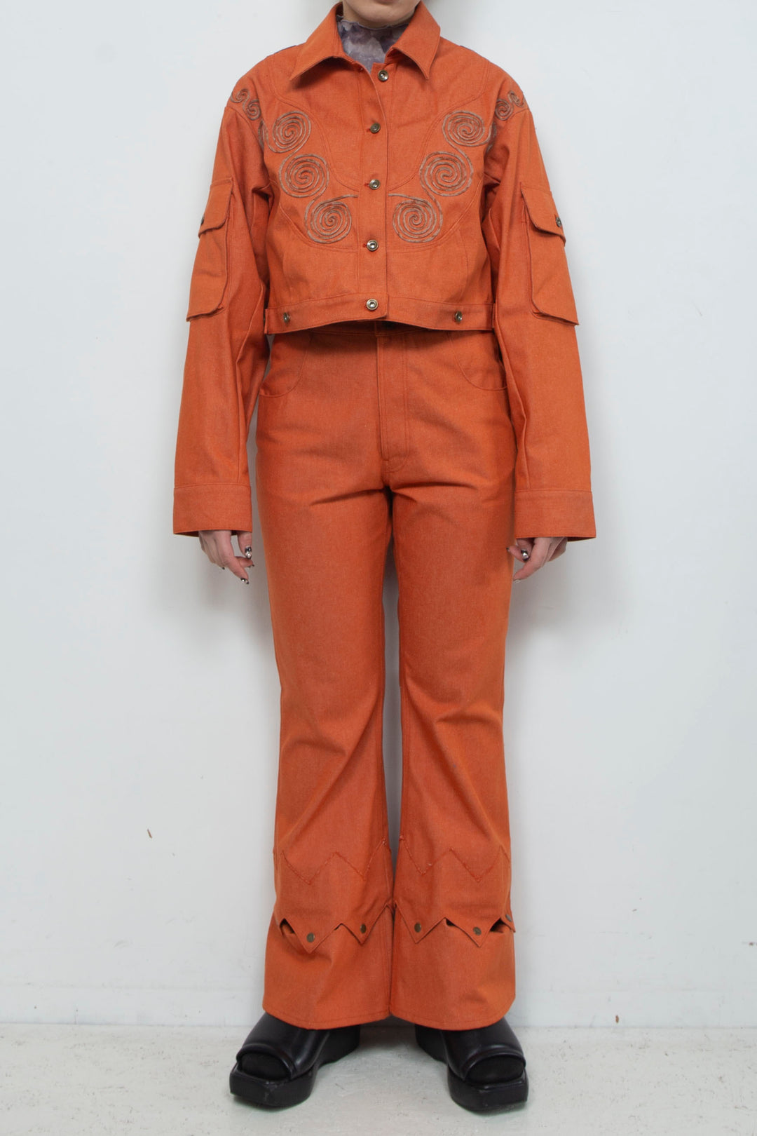 Goldfish Embroidered Denim Jacket Orange