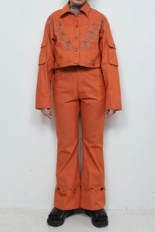 Goldfish Embroidered Denim Jacket Orange