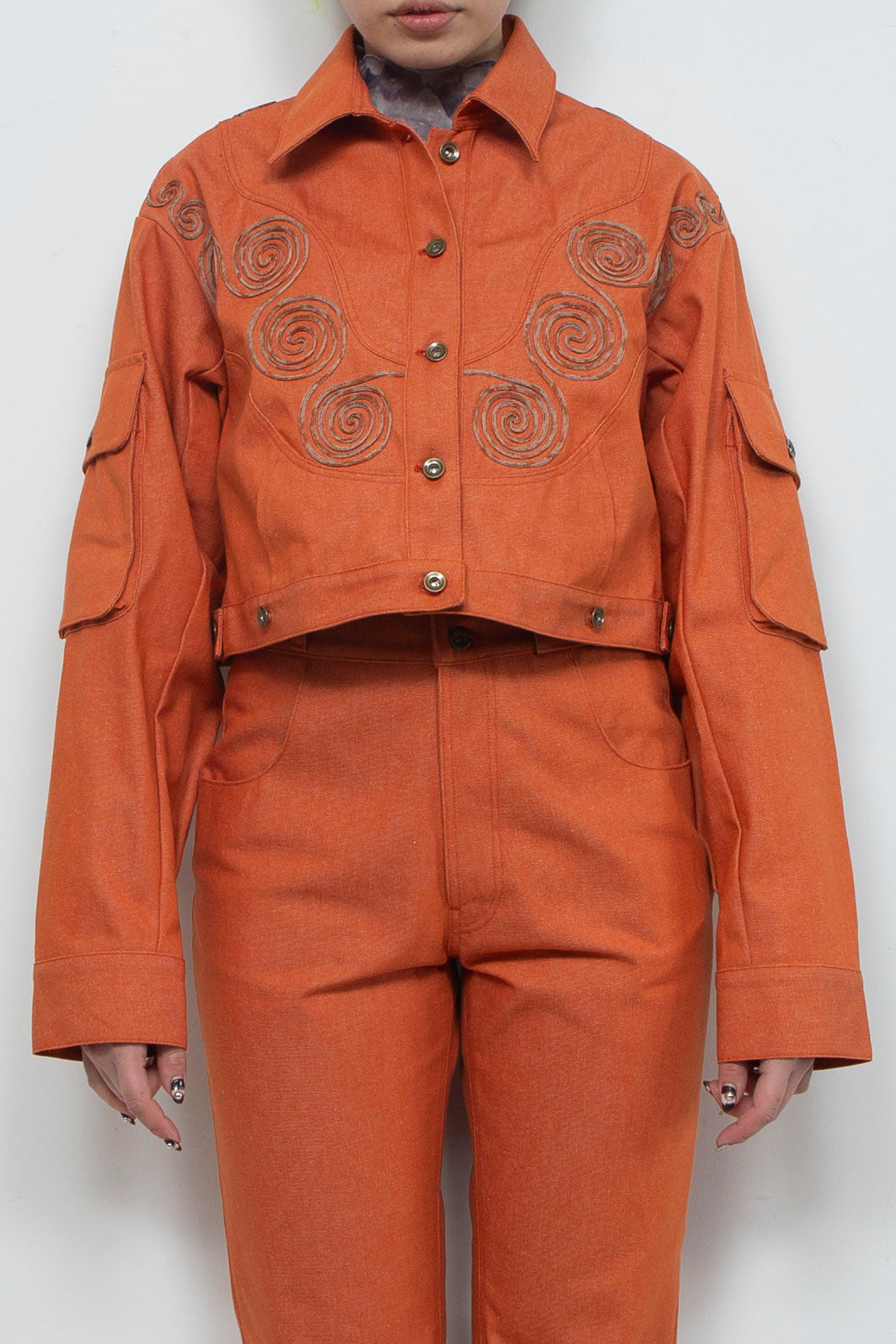 Goldfish Embroidered Denim Jacket Orange