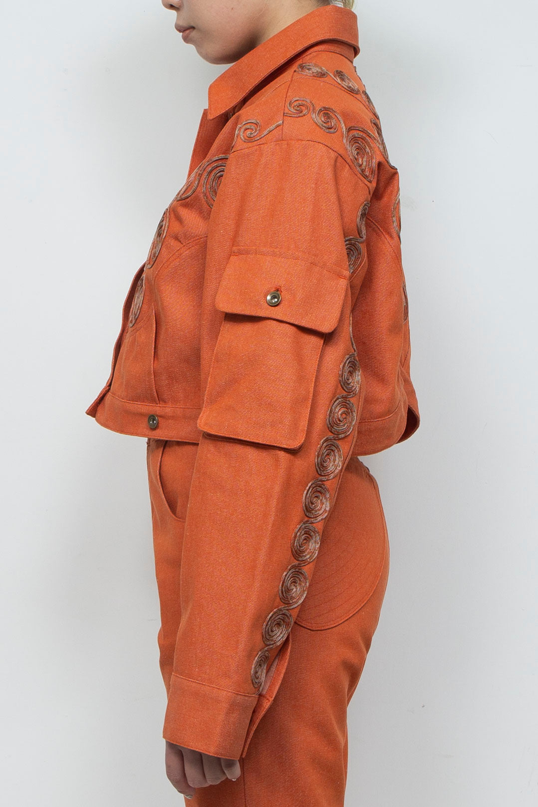 Goldfish Embroidered Denim Jacket Orange