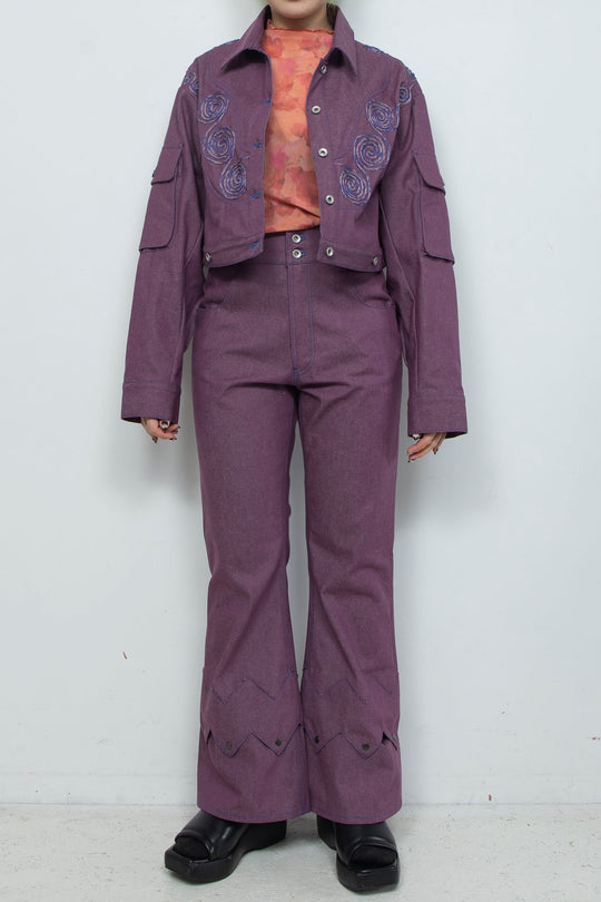 Goldfish Embroidered Denim Jacket Purple