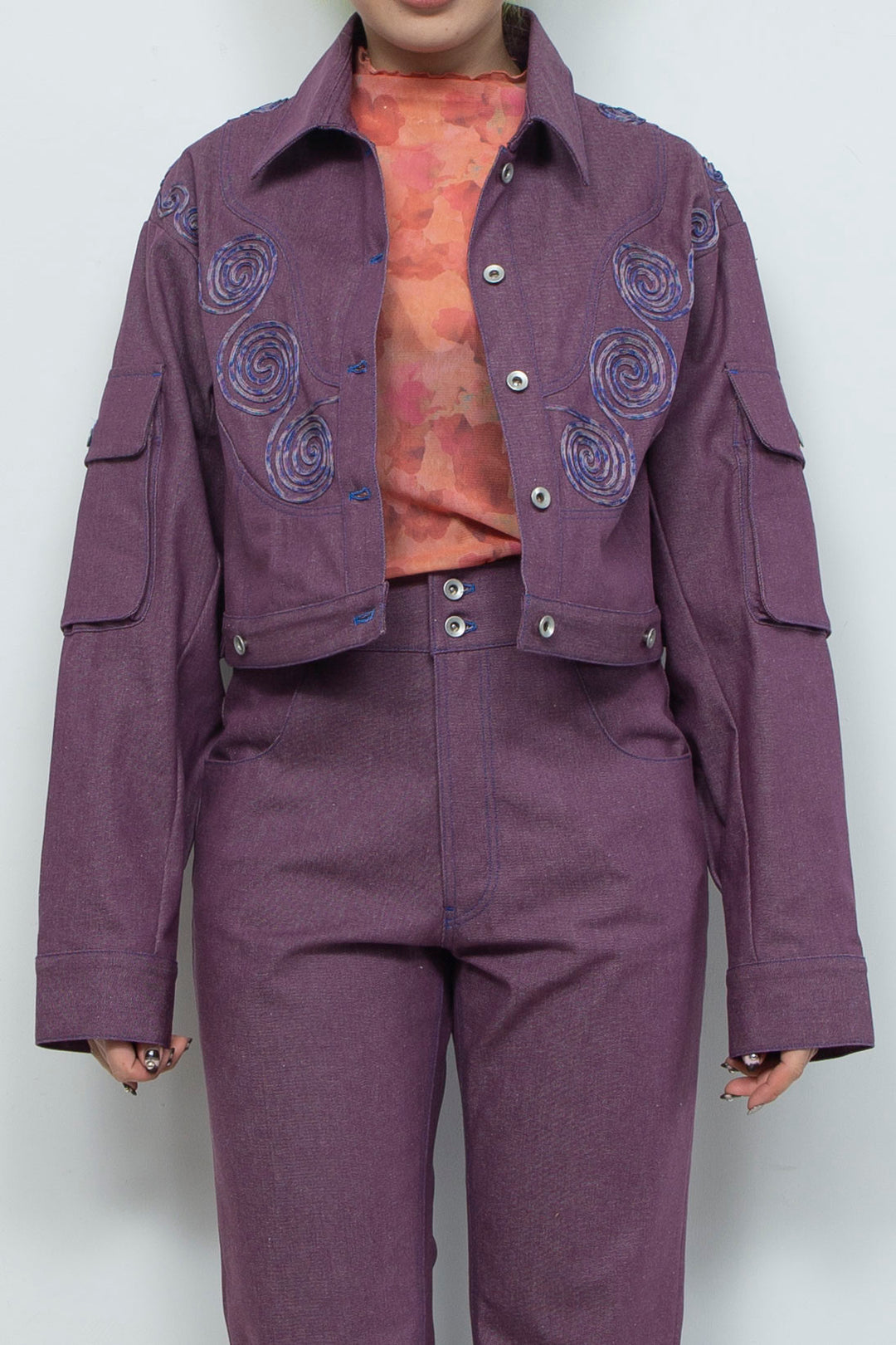 Goldfish Embroidered Denim Jacket Purple