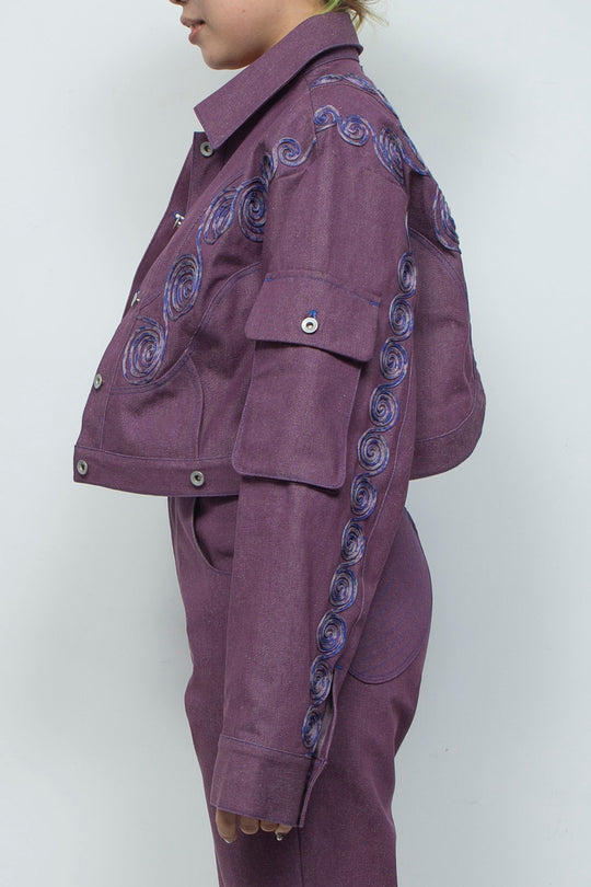 Goldfish Embroidered Denim Jacket Purple