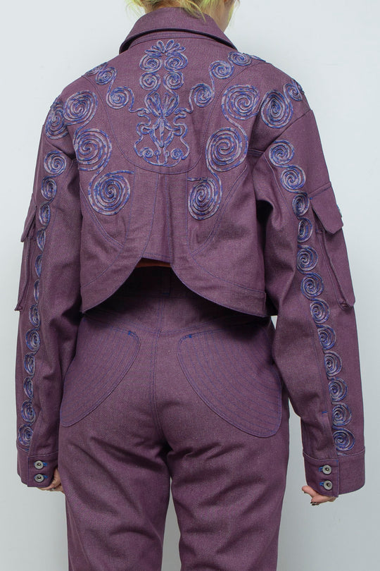 Goldfish Embroidered Denim Jacket Purple