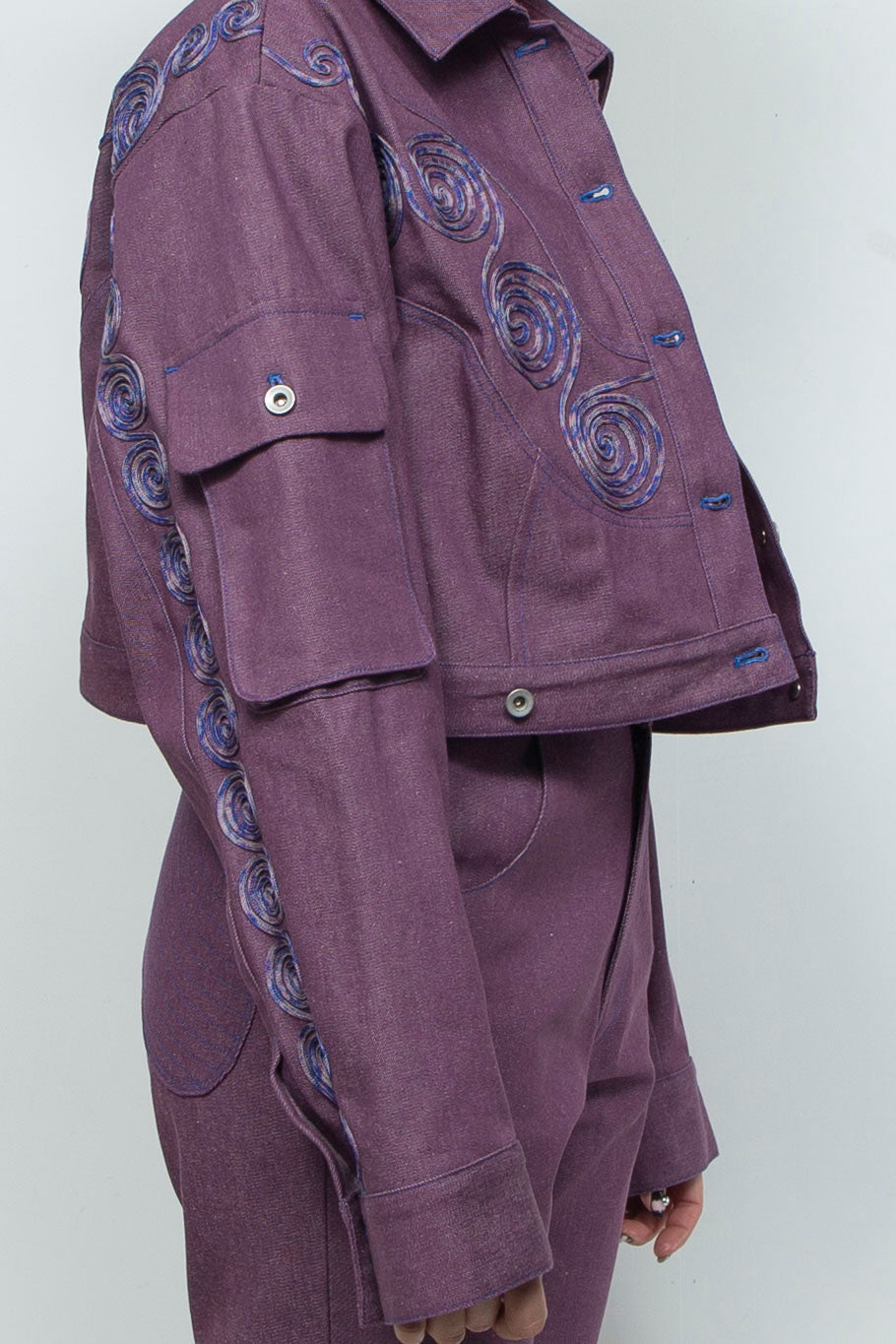 Goldfish Embroidered Denim Jacket Purple