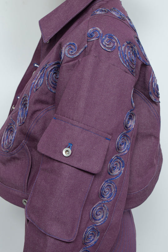 Goldfish Embroidered Denim Jacket Purple