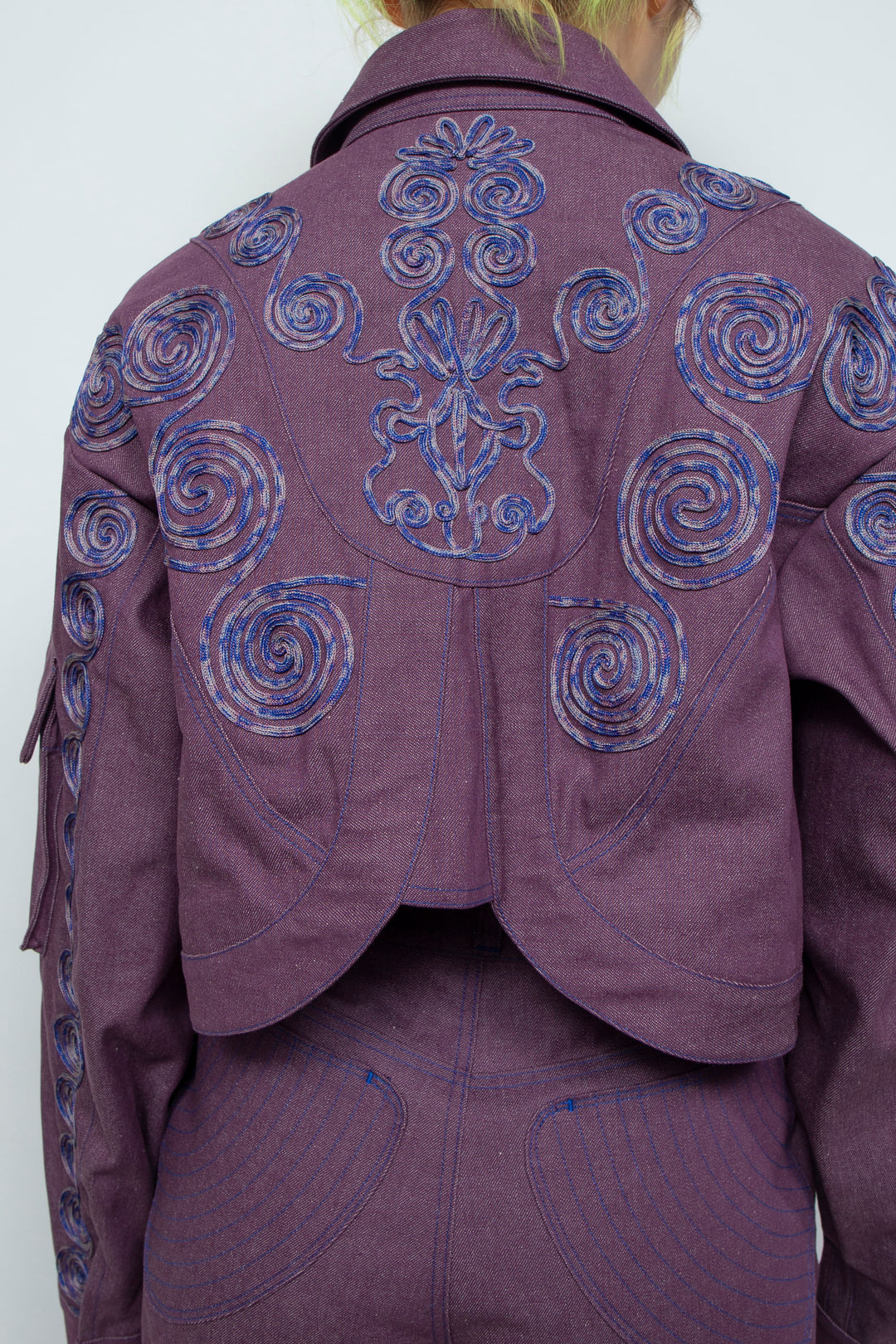 Goldfish Embroidered Denim Jacket Purple