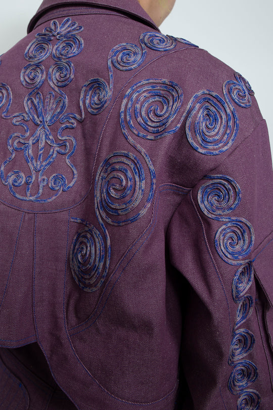Goldfish Embroidered Denim Jacket Purple