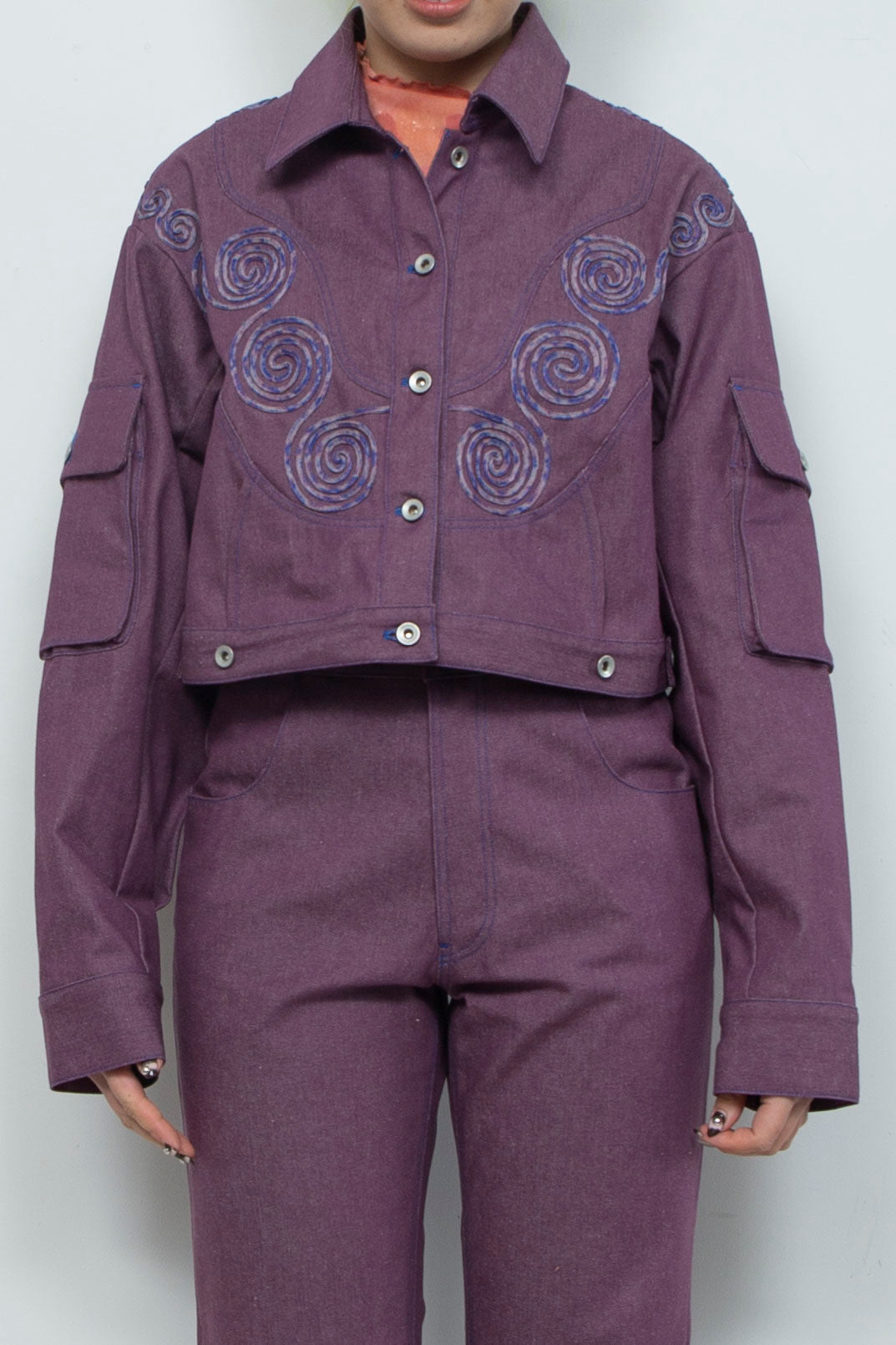 Goldfish Embroidered Denim Jacket Purple