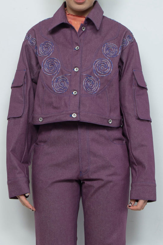 Goldfish Embroidered Denim Jacket Purple