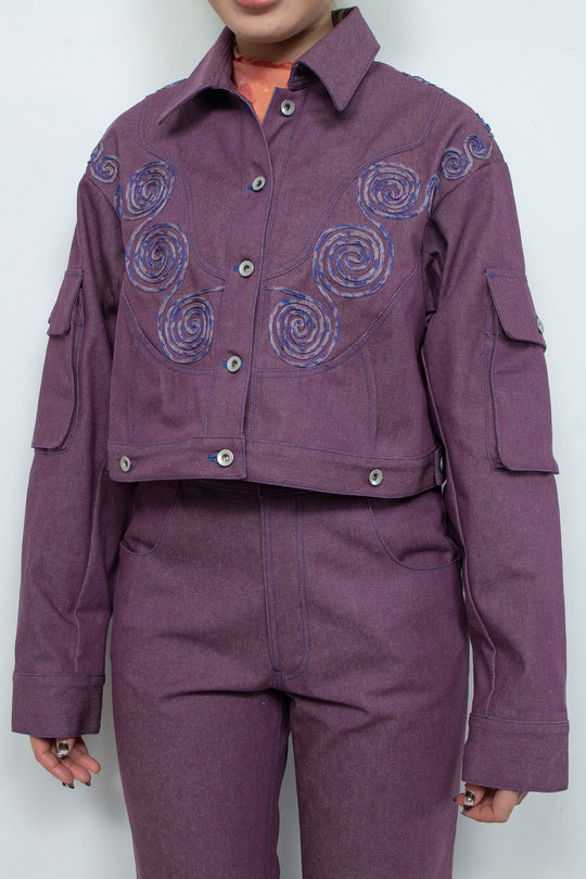 Goldfish Embroidered Denim Jacket Purple