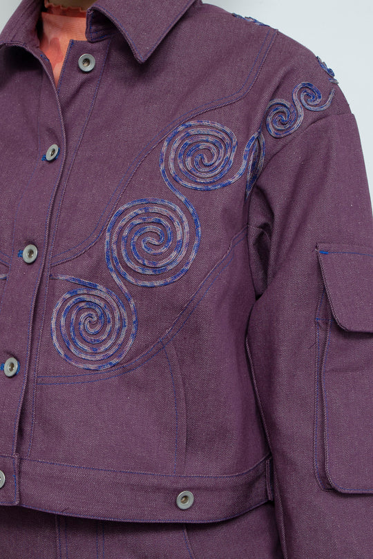 Goldfish Embroidered Denim Jacket Purple