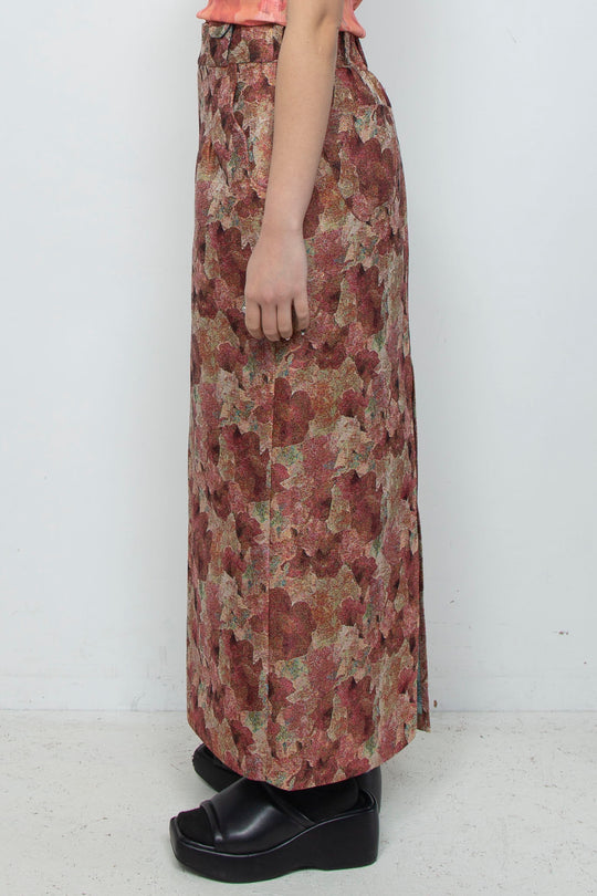 Snapdragon Floral Jacquard Skirt Red