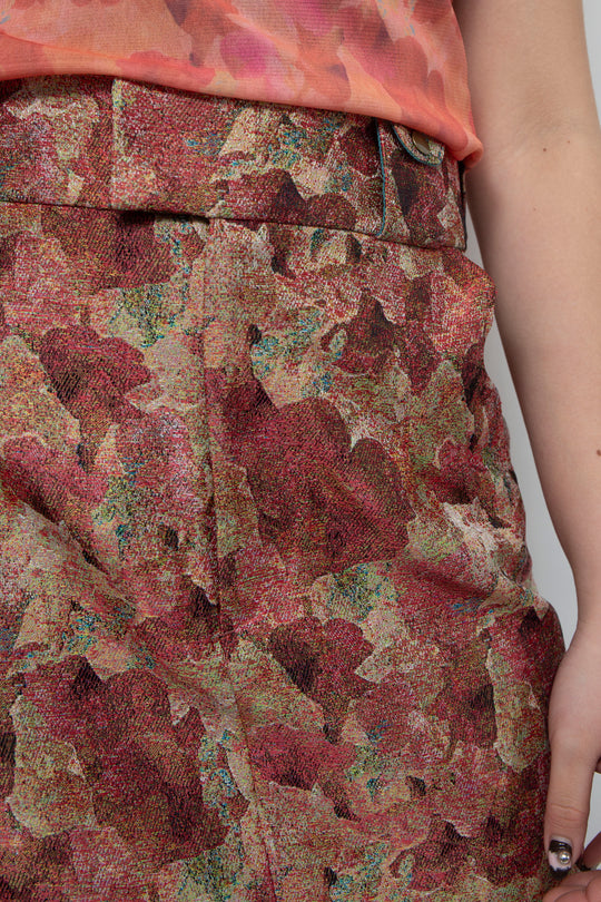Snapdragon Floral Jacquard Skirt Red