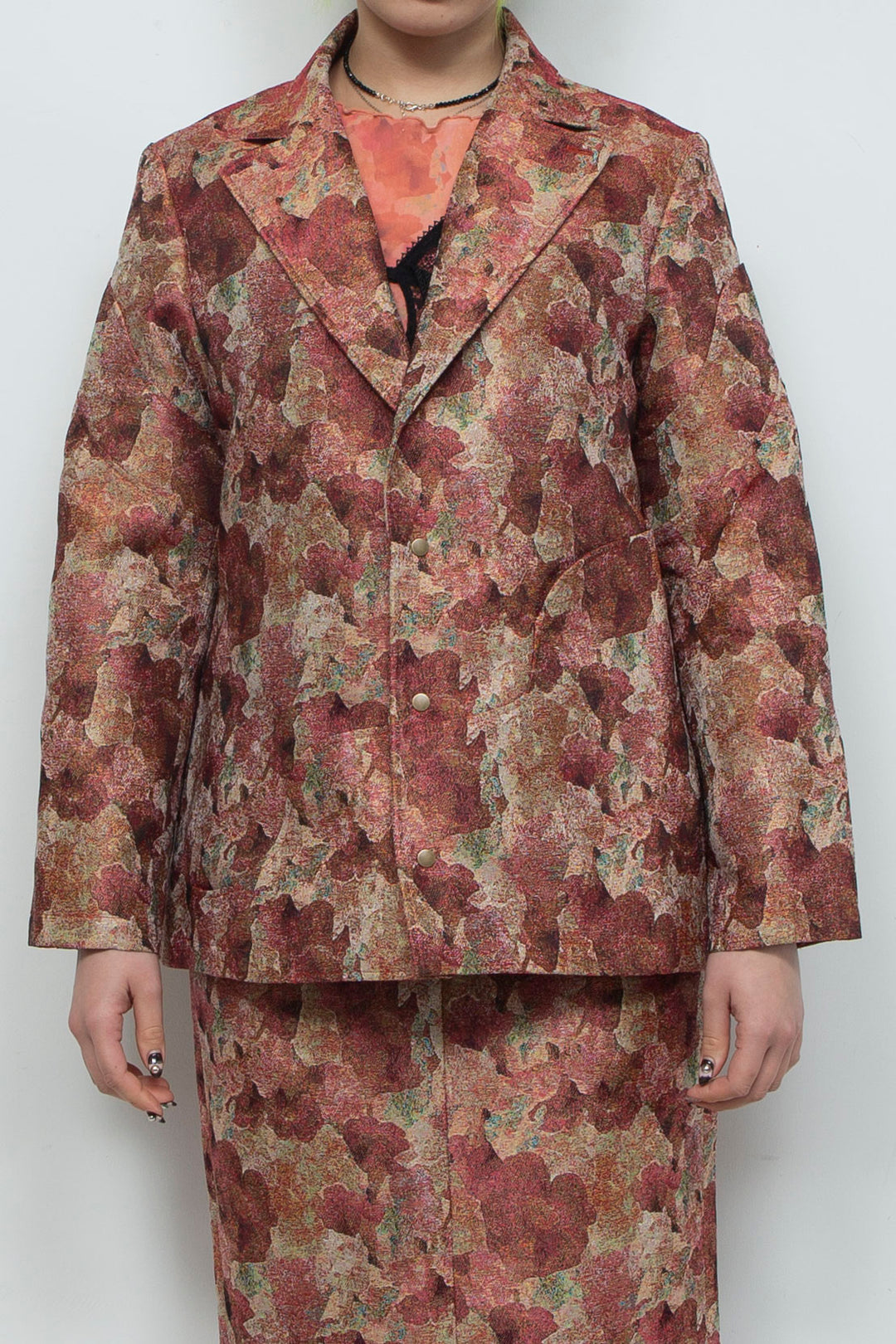 Snapdragon Floral Jacquard Jacket Red