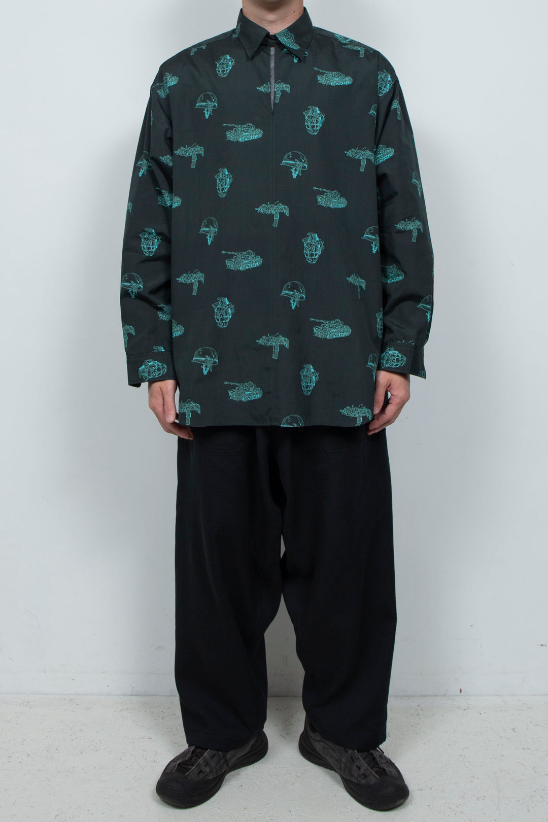 L/S Patterned Skipper Shirt Dark Green