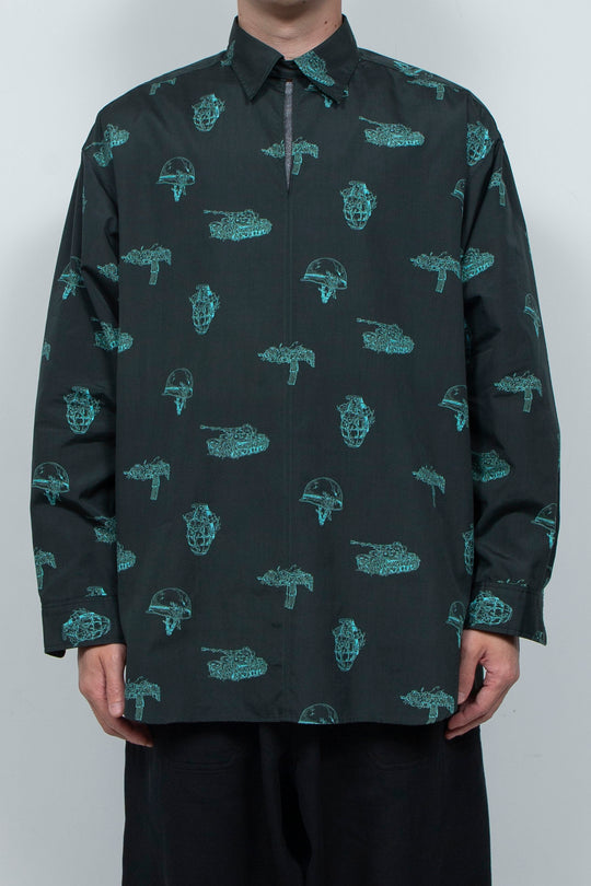 L/S Patterned Skipper Shirt Dark Green