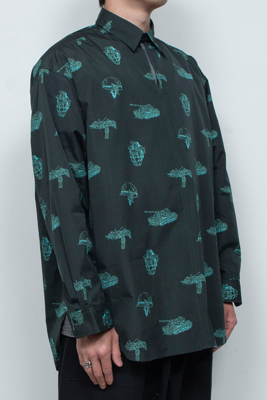 L/S Patterned Skipper Shirt Dark Green