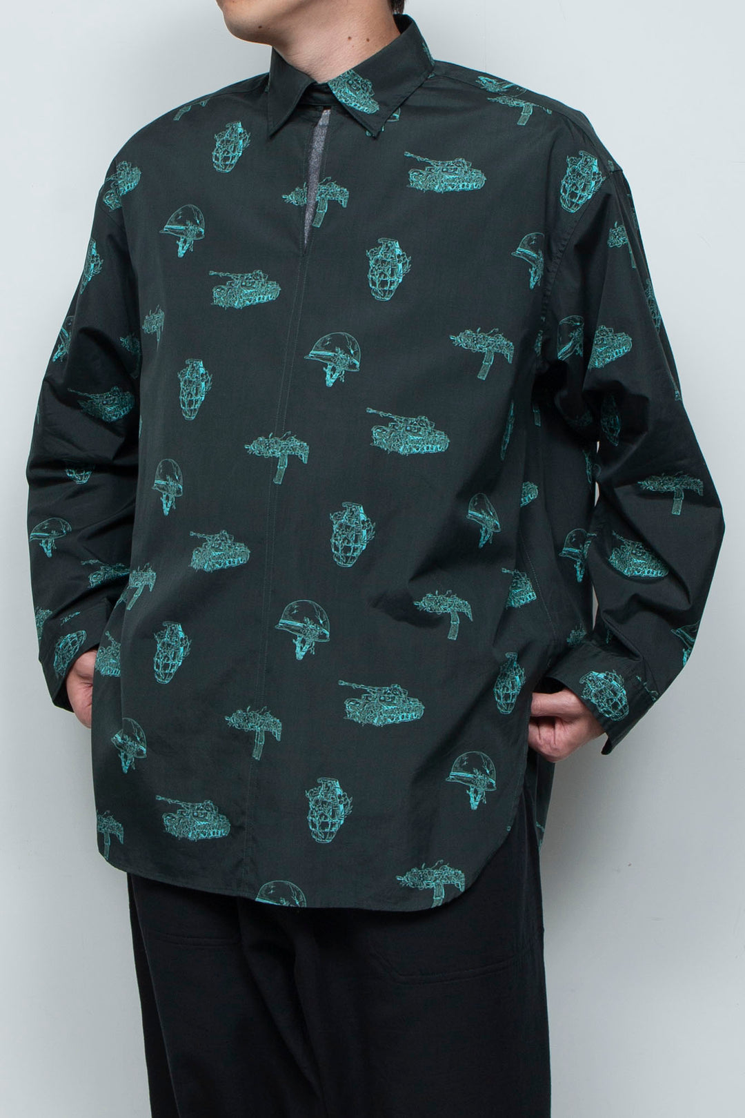 L/S Patterned Skipper Shirt Dark Green