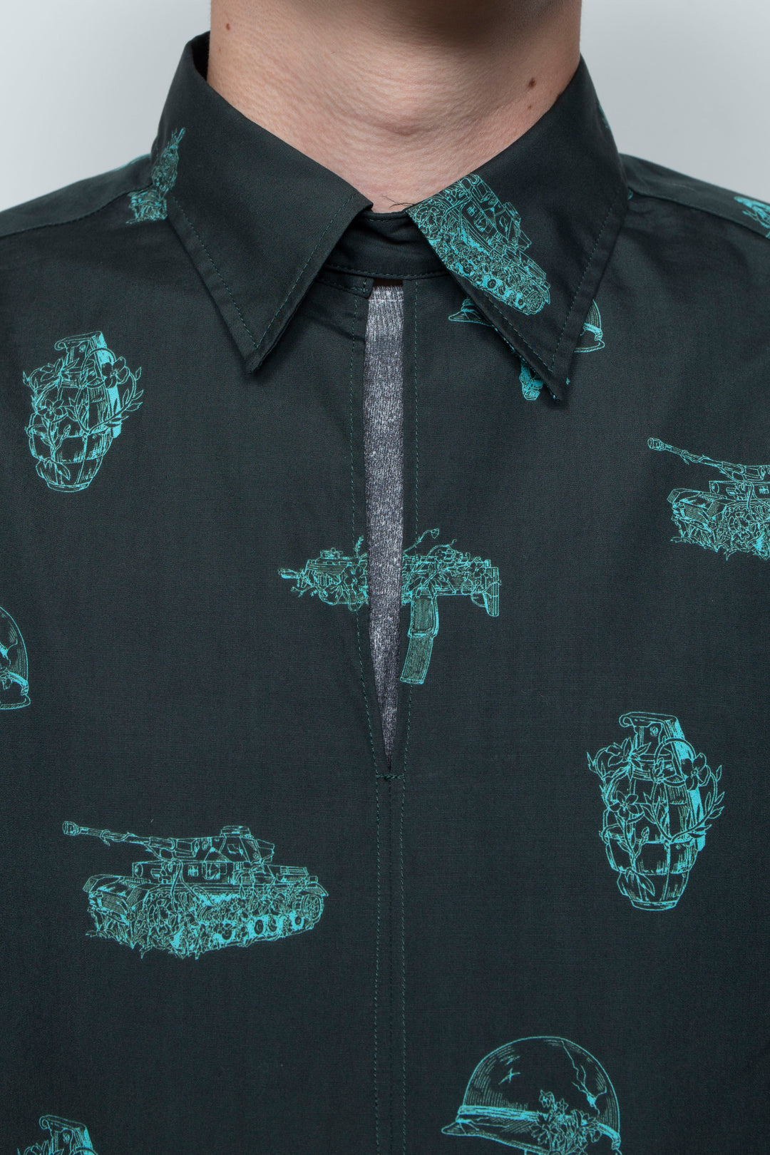 L/S Patterned Skipper Shirt Dark Green