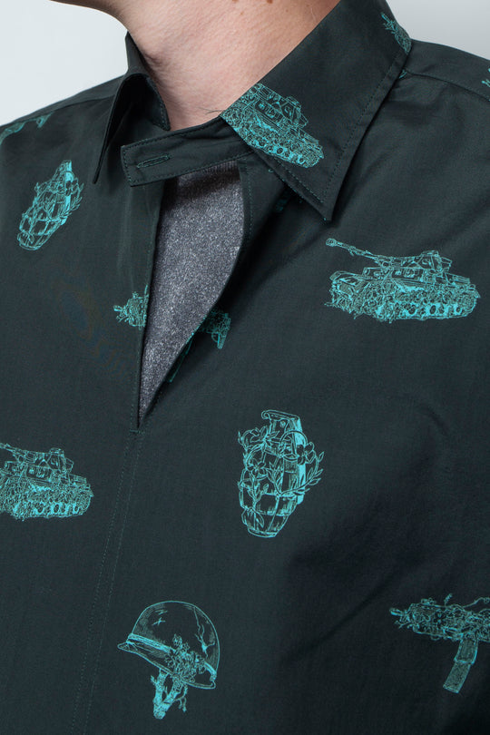 L/S Patterned Skipper Shirt Dark Green
