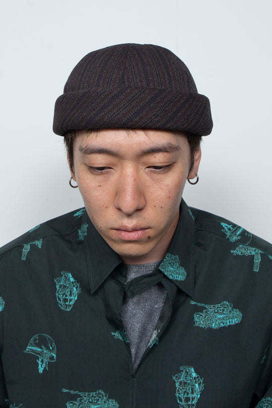 Dobby Stripe Roll Cap Charcoal Gray