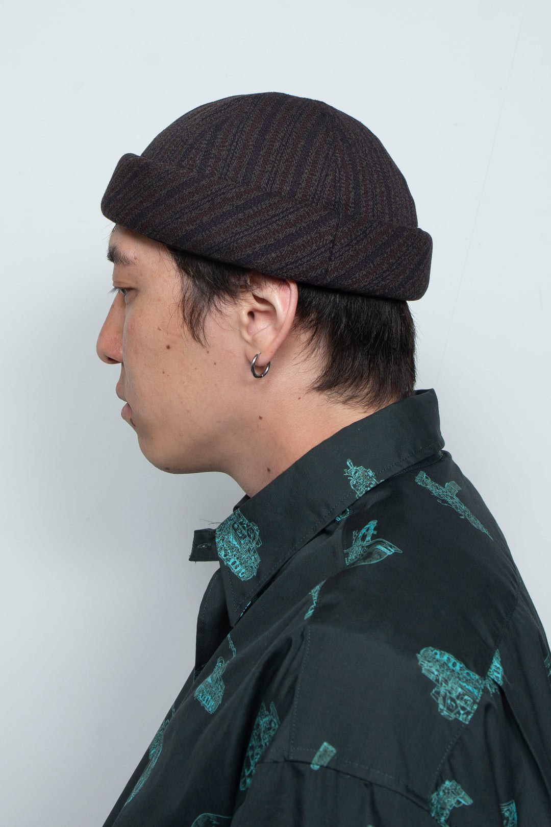 Dobby Stripe Roll Cap Charcoal Gray