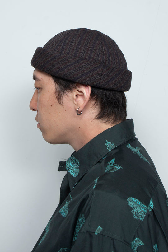 Dobby Stripe Roll Cap Charcoal Gray