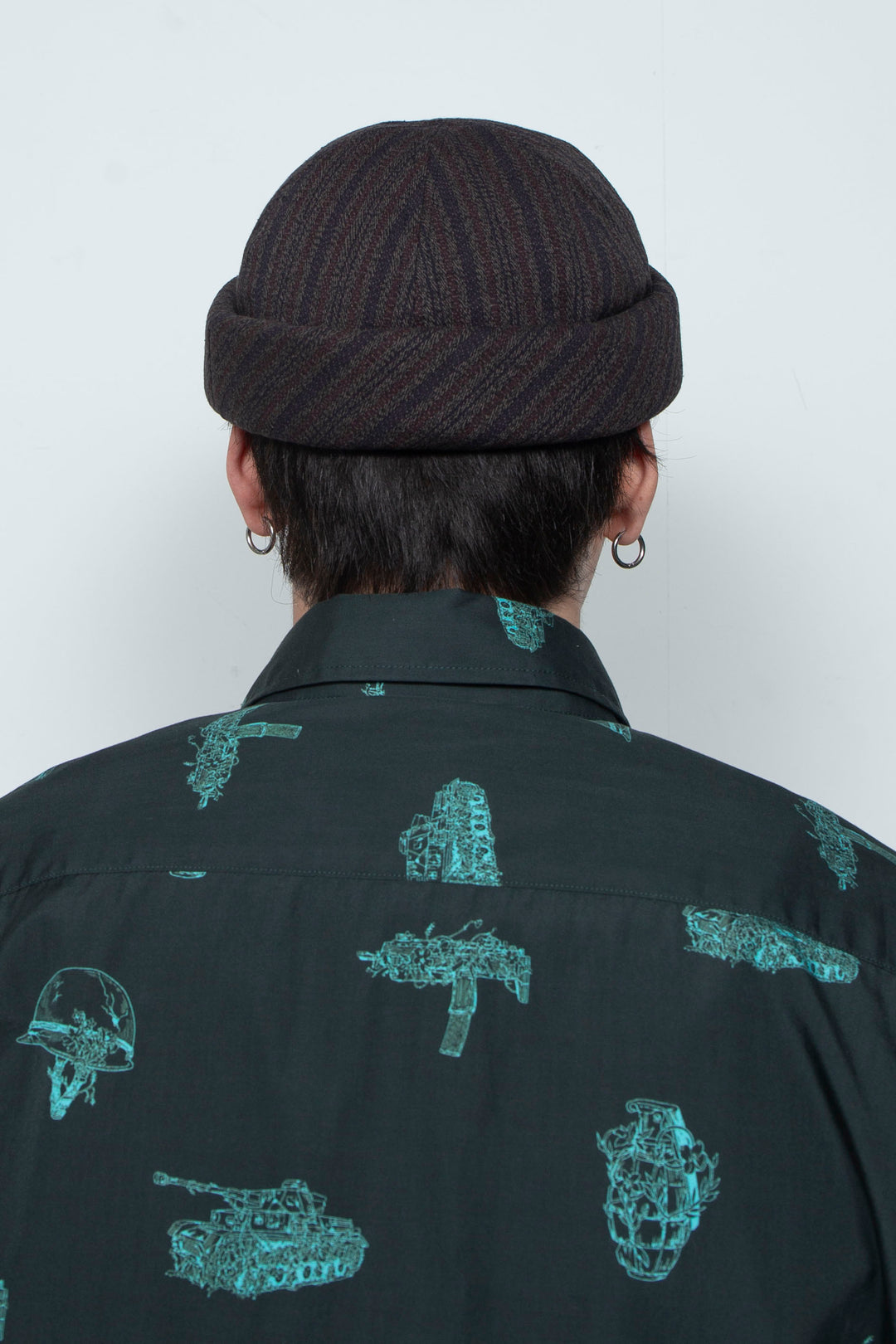 Dobby Stripe Roll Cap Charcoal Gray