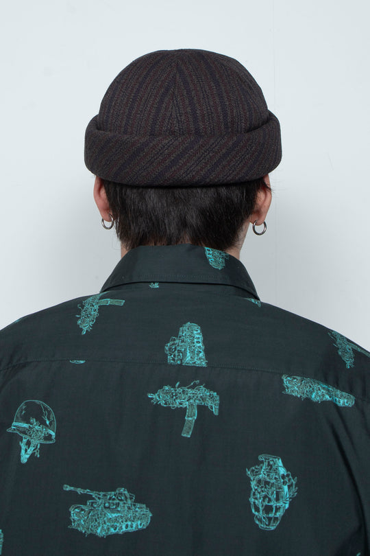 Dobby Stripe Roll Cap Charcoal Gray