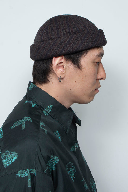 Dobby Stripe Roll Cap Charcoal Gray