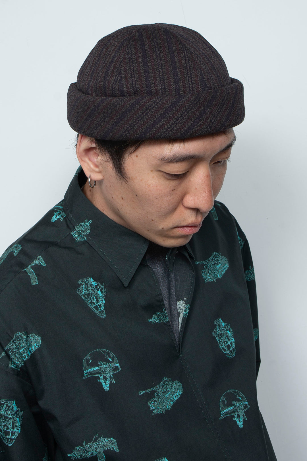 Dobby Stripe Roll Cap Charcoal Gray