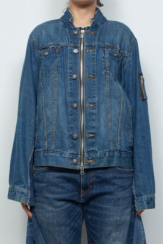 COLLARLESS ADJUSTABLE DENIM JACKET