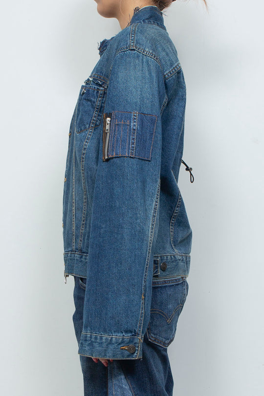 COLLARLESS ADJUSTABLE DENIM JACKET