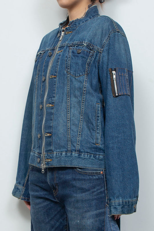 COLLARLESS ADJUSTABLE DENIM JACKET