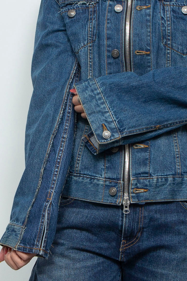 COLLARLESS ADJUSTABLE DENIM JACKET