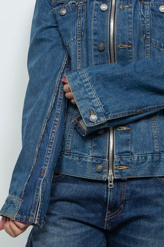COLLARLESS ADJUSTABLE DENIM JACKET