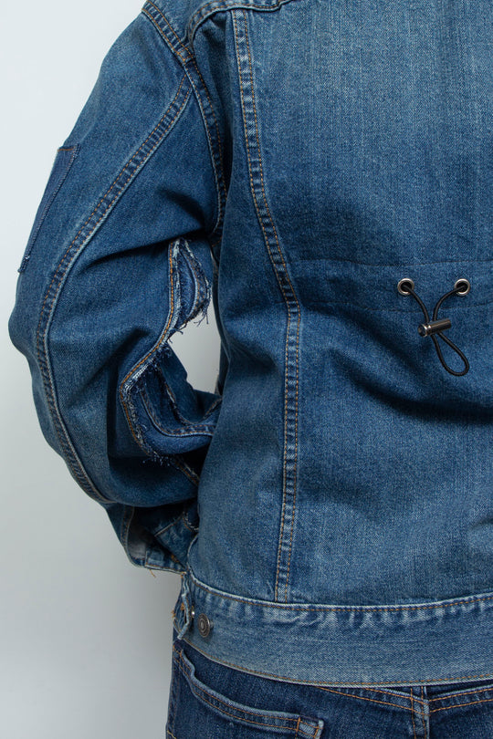 COLLARLESS ADJUSTABLE DENIM JACKET
