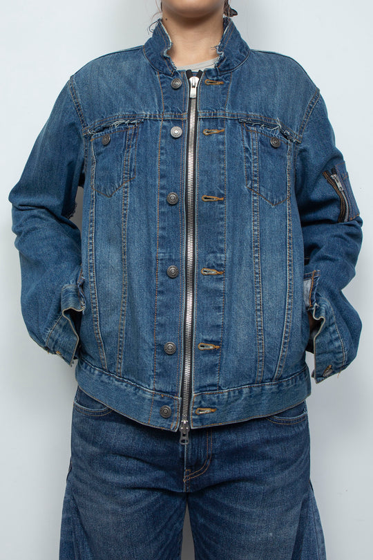 COLLARLESS ADJUSTABLE DENIM JACKET