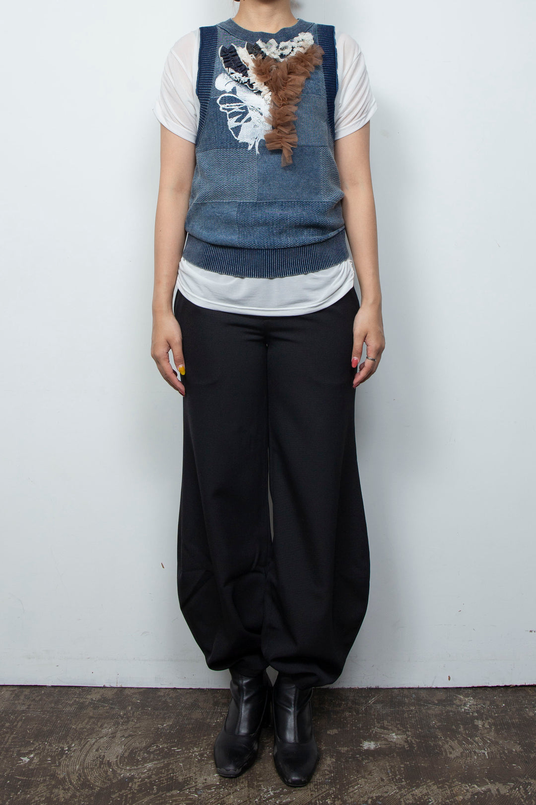 Denim Style Knit Print TANK TOPS Blue
