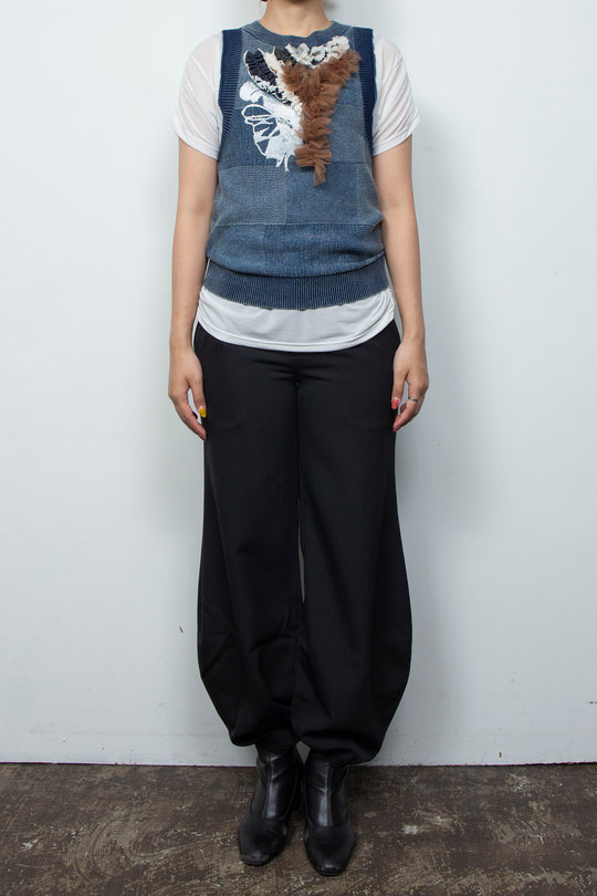 Denim Style Knit Print TANK TOPS Blue