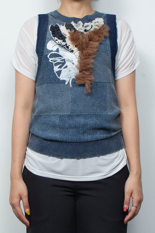 Denim Style Knit Print TANK TOPS Blue